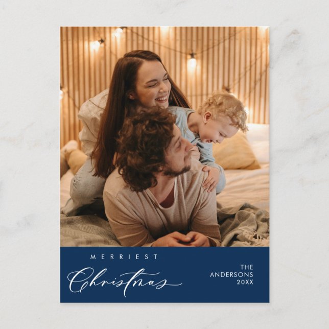 Happiness Greeting Merriest Christmas Family Photo Postcard (Front)