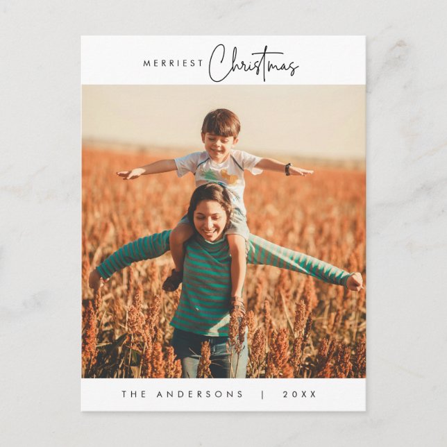 Happiness Greeting Merriest Christmas Family Photo Postcard (Front)