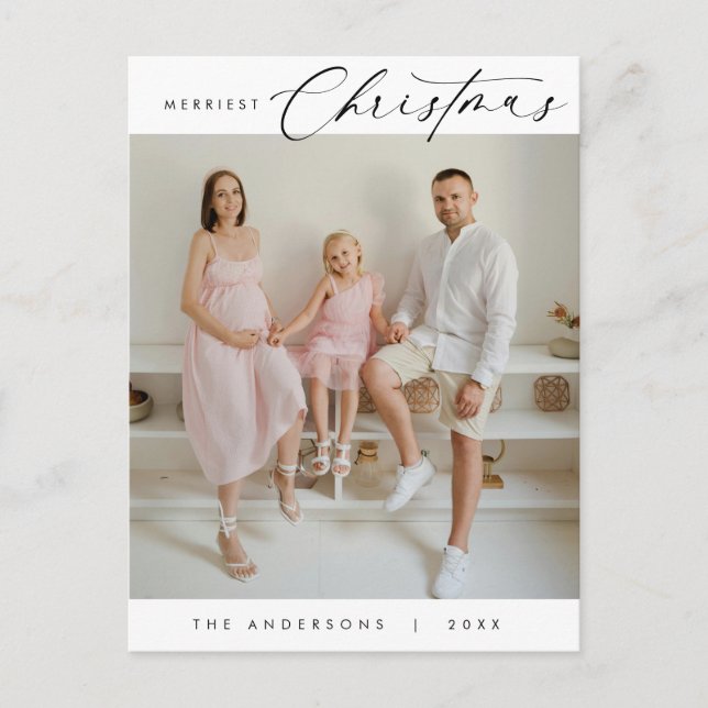 Happiness Greeting Merriest Christmas Family Photo Postcard (Front)