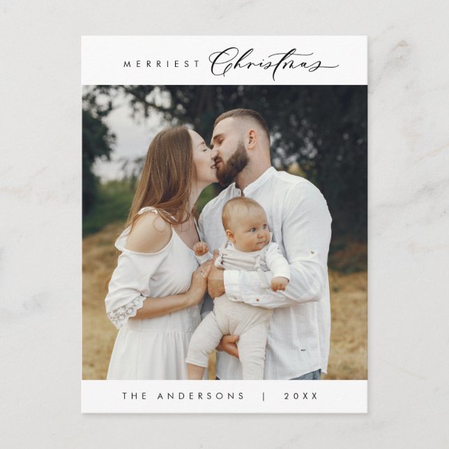 Happiness Greeting Merriest Christmas Family Photo Postcard (Front)