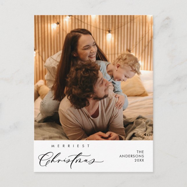 Happiness Greeting Merriest Christmas Family Photo Postcard (Front)