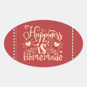 Happiness Homemade Saying Quote Pearl Border Oval Sticker