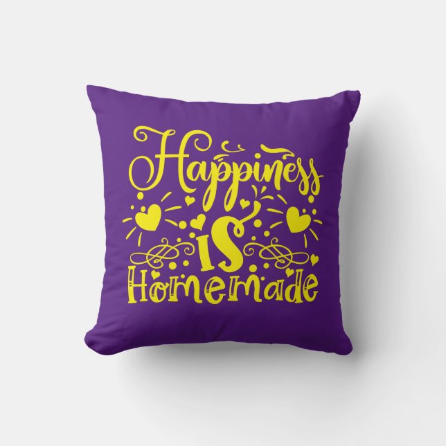 Happiness inspirational Quote Purple Yellow Cushion (Front)