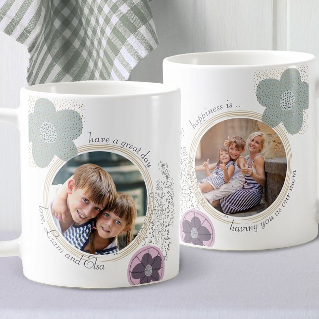Happiness is ..  2 Photo Pink Green Pop Art Flower Coffee Mug (Creator Uploaded)
