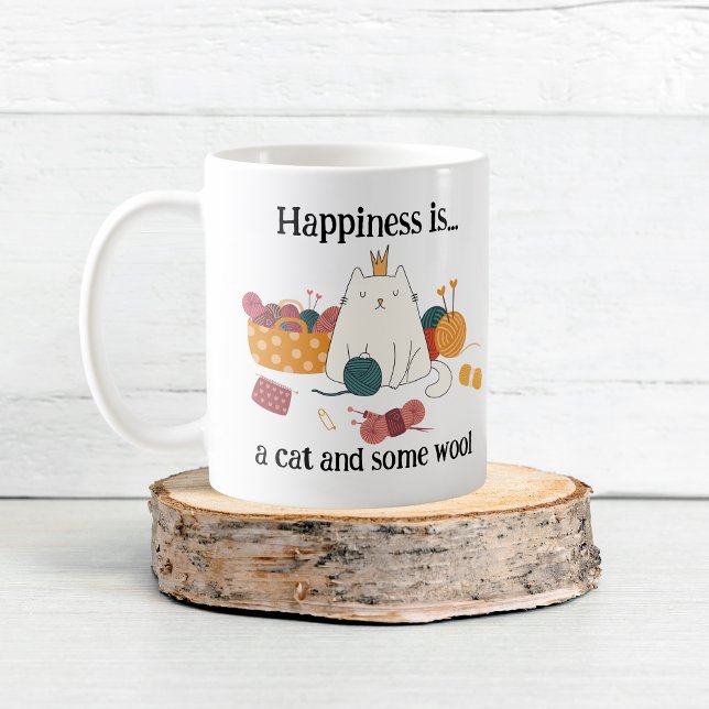 Happiness is a CAT and some WOOL  Knitting Cat Mug (Happiness is a CAT and some WOOL Knitting Cat Mug)