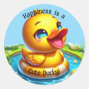 Happiness is a Cute Ducky Round Sticker (1)