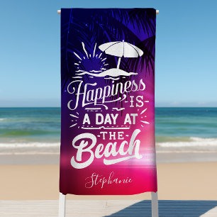 Happiness Is a Day At The Beach Personalised Towel