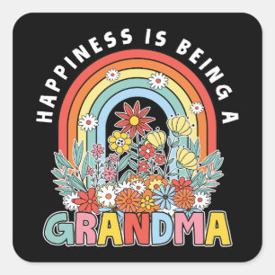 Happiness Is A Floral Grandma Square Sticker