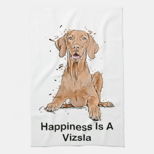Happiness Is A Vizsla Tea Towel