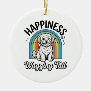 Happiness Is a Wagging Tail Dog Lover Design_1 Ceramic Ornament