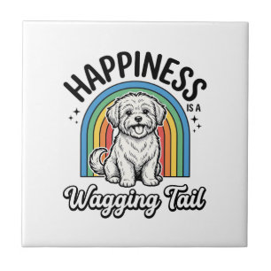 Happiness Is a Wagging Tail Dog Lover Design_1 Ceramic Tile
