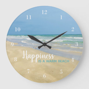 Happiness is a Warm Beach Large Clock