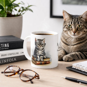 Happiness Is a Warm Cat and a Good Book Cute Cat  Coffee Mug
