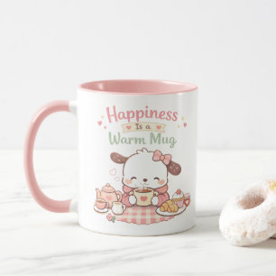Happiness is a Warm Mug Cute Puppy Dog Pink Mug