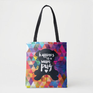 Happiness Is A Warm Pug Colourful Pyramid Tote Bag