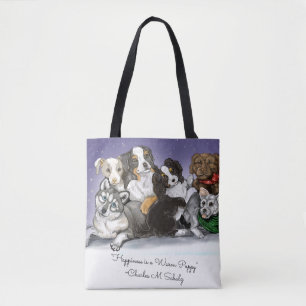 Happiness is a Warm Puppy Christmas Tote Bag