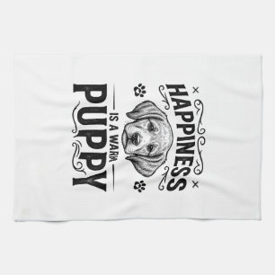 Happiness Is A Warm Puppy Vintage Dog Shirt Design Tea Towel