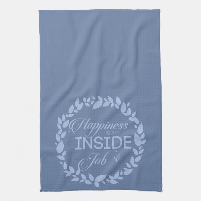Happiness Is An Inside Job Blue Wreath Tea Towel (Vertical)