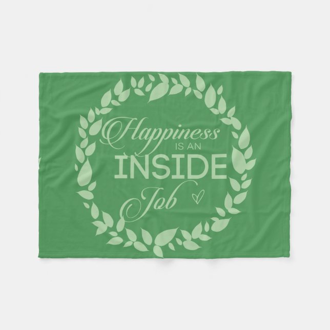 Happiness Is An Inside Job Green Wreath Fleece Blanket (Front (Horizontal))