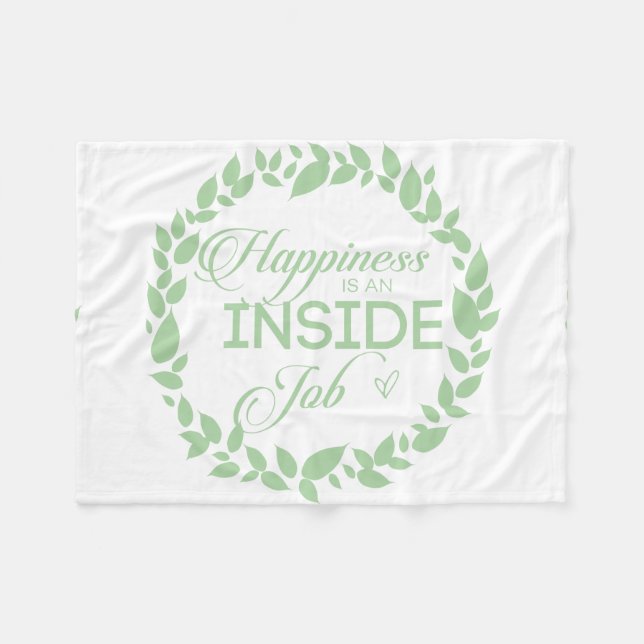 Happiness Is An Inside Job Green Wreath Fleece Blanket (Front (Horizontal))