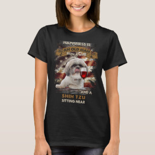 Happiness Is An Old Man With A Wine And A Shih Tzu T-Shirt