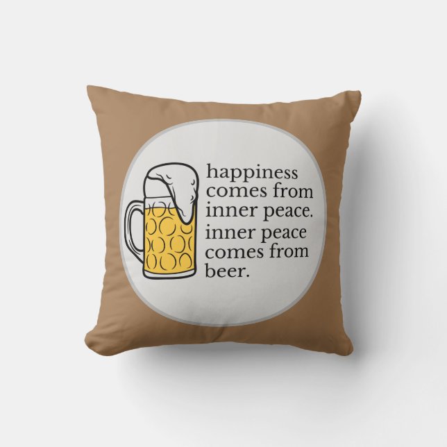 Happiness Is Beer Funny Quote Word Art  Cushion (Front)