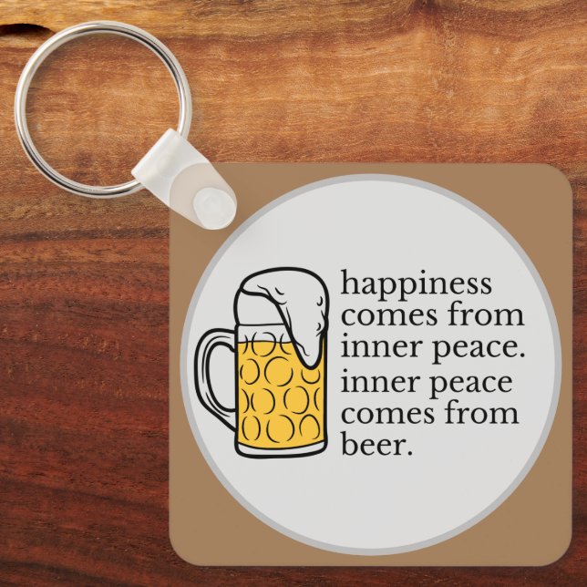 Happiness Is Beer Funny Quote Word Art  Key Ring (Front)