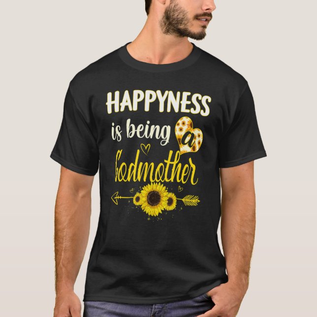 Happiness Is Being A Godmother Sunflower Grandma M T-Shirt (Front)