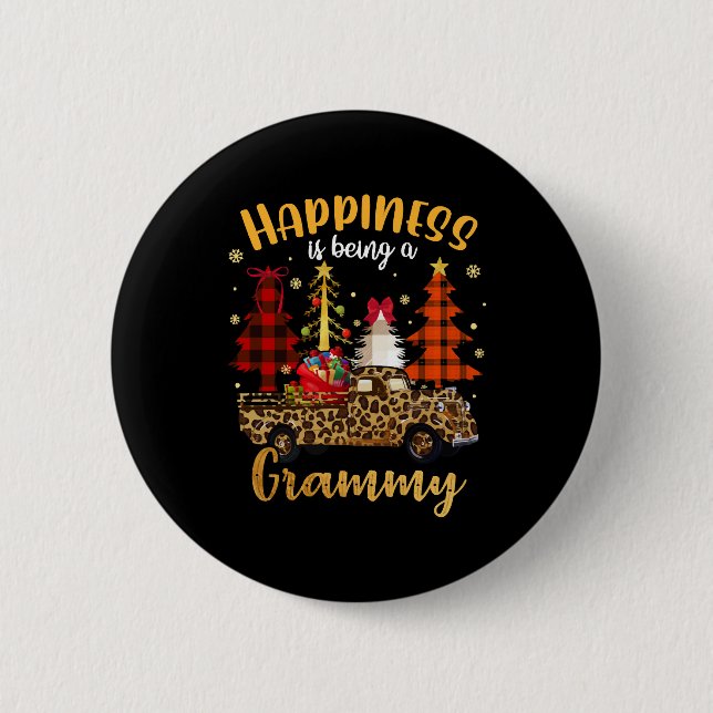 Happiness Is Being A Grammy Christmas Tree Leopard 6 Cm Round Badge (Front)
