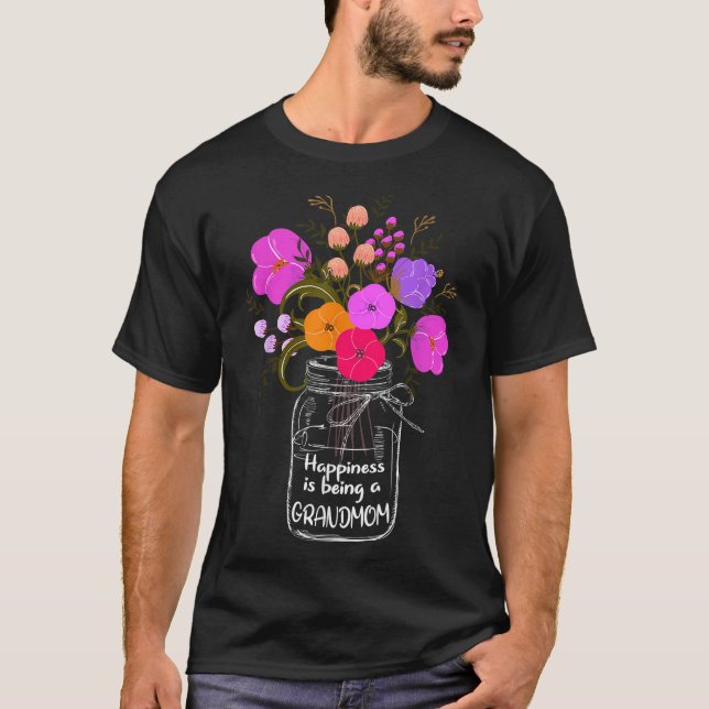 Happiness Is Being A Grandmom Gift Grandma Mum Flo T-Shirt (Front)