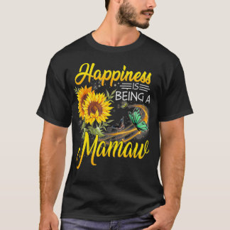 Happiness Is Being A Mamaw Sunflower Butterflies T-Shirt