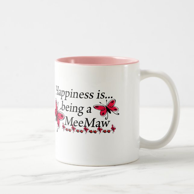 Happiness Is Being A MeeMaw BUTTERFLY Two-Tone Coffee Mug (Right)