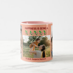 Happiness is Being a NANA Floral 3 Photo Name Two-Tone Coffee Mug
