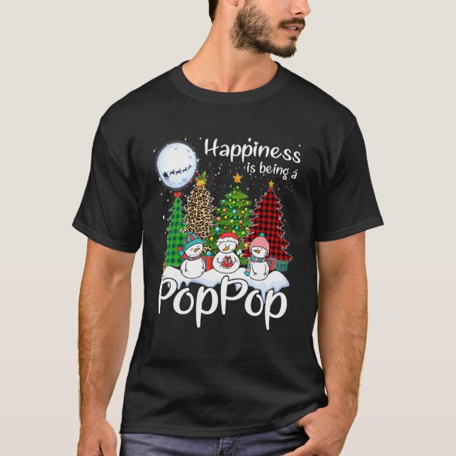 Happiness Is Being A Poppop Christmas Tree Leopard T-Shirt (Front)
