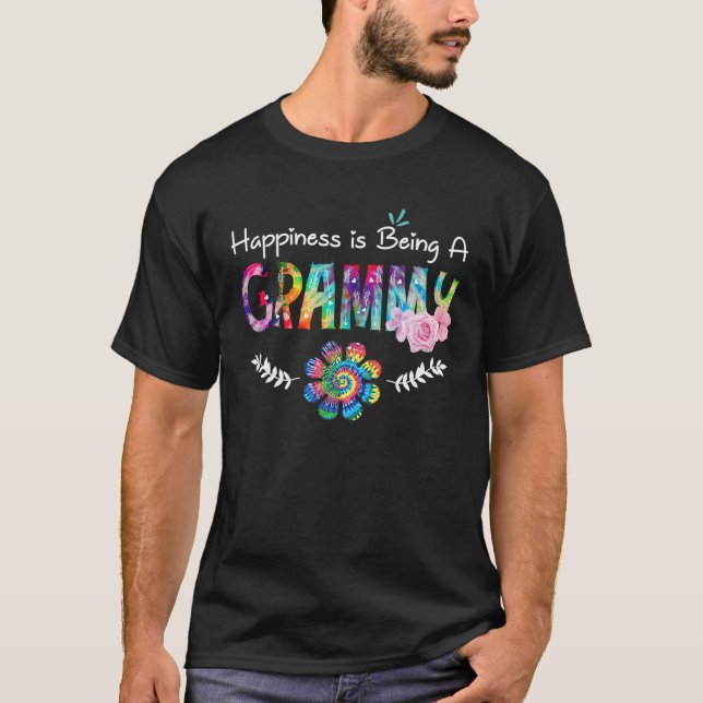 Happiness Is Being Grammy Flower Tie Dye Mother s  T-Shirt (Front)