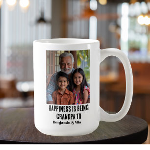 Happiness is Being Grandpa to Name Family Photo  Coffee Mug