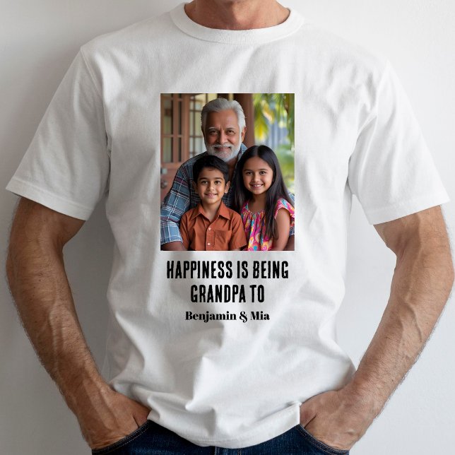 Happiness is Being Grandpa to Name Family Photo  T-Shirt (Creator Uploaded)
