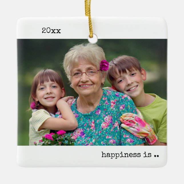 Happiness is Being Great Grandma Photo Minimalist Ceramic Ornament (Front)