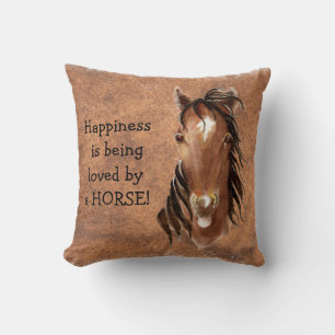 Happiness is being loved by a HORSE Leather look Cushion