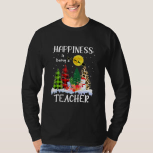Happiness Is Being Teacher Leopard Christmas Tree T-Shirt