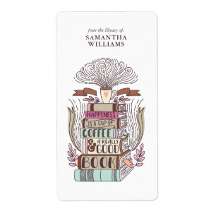 "Happiness is Coffee and Books" Bookplate