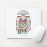 Happiness is Coffee and Books Mouse Pad<br><div class="desc">Personalized design featuring a hand-drawn illustration of a stack of books and a coffee cup. Perfect for coffee lover bookworms.</div>