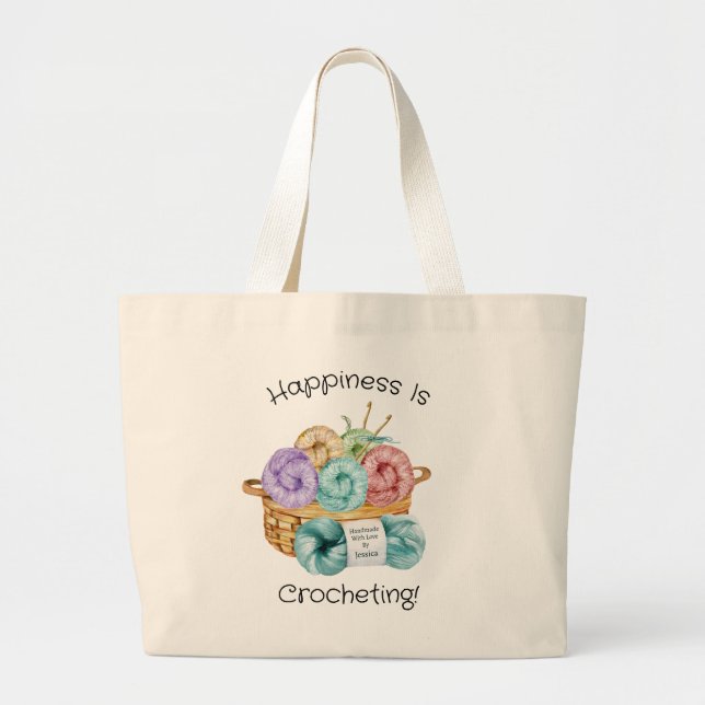 Happiness Is Crocheting Personalised Large Tote Bag (Front)