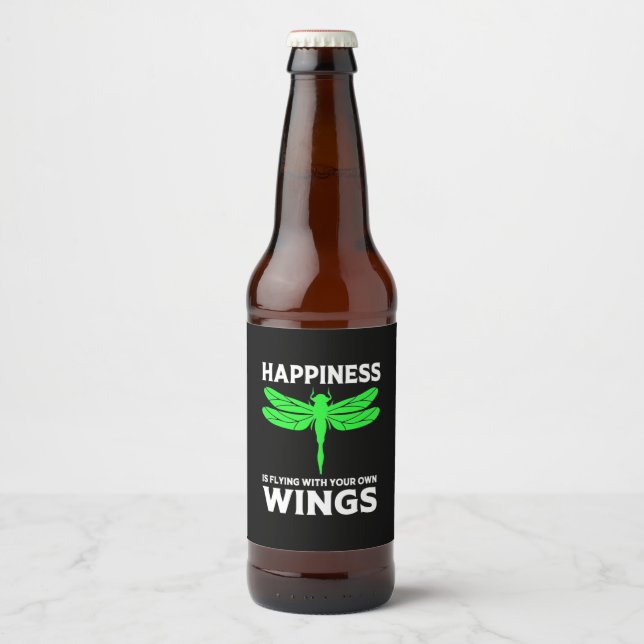 Happiness Is Flying With Dragonfly Beer Bottle Label (Front)
