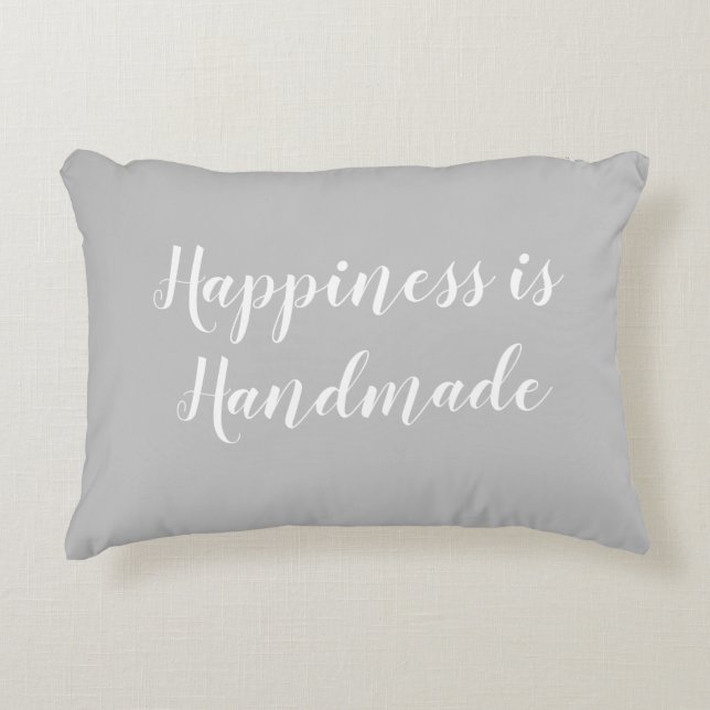 Happiness is Handmade Script Grey Decorative Cushion (Front)