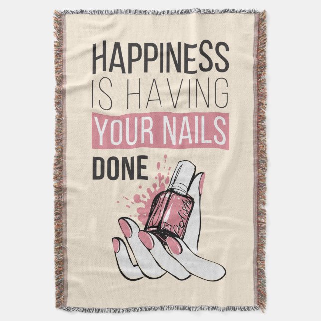 Happiness Is Having Your Nails Done Throw Blanket (Front Vertical)
