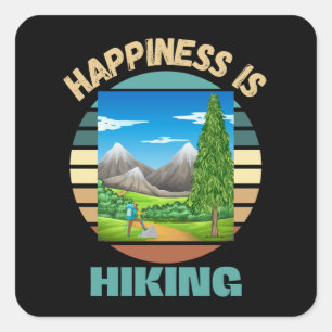HAPPINESS IS HIKING SQUARE STICKER