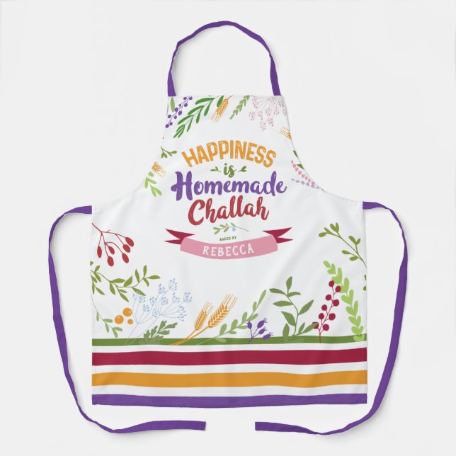 Happiness is Homemade Challah Floral & Stripes Apr Apron (Front)