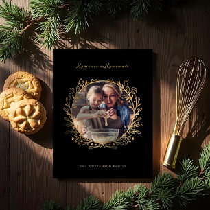 Happiness Is Homemade Gold & Black Baking Wreath Holiday Card