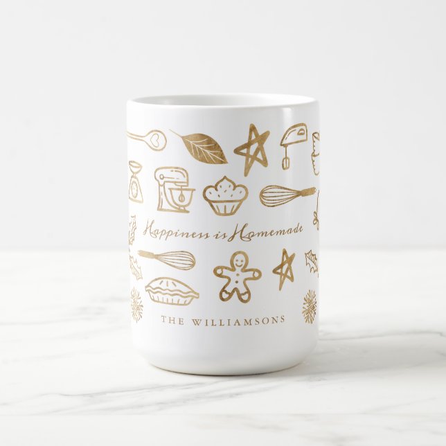 Happiness Is Homemade Gold Holiday Baking Pattern Coffee Mug (Center)